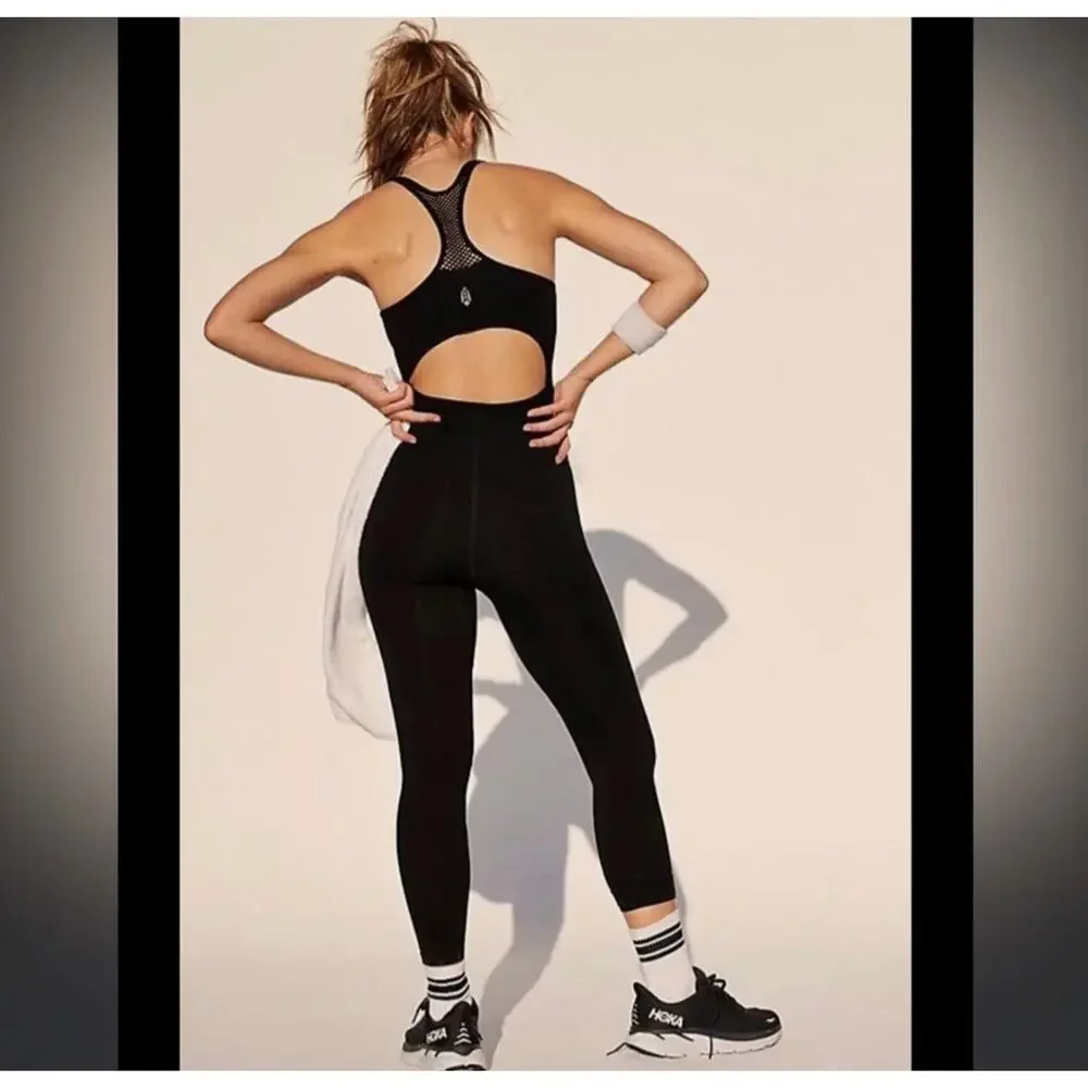 FP Movement Free Style Mesh Halter Top One Piece Onesie Black M L Medium/Large